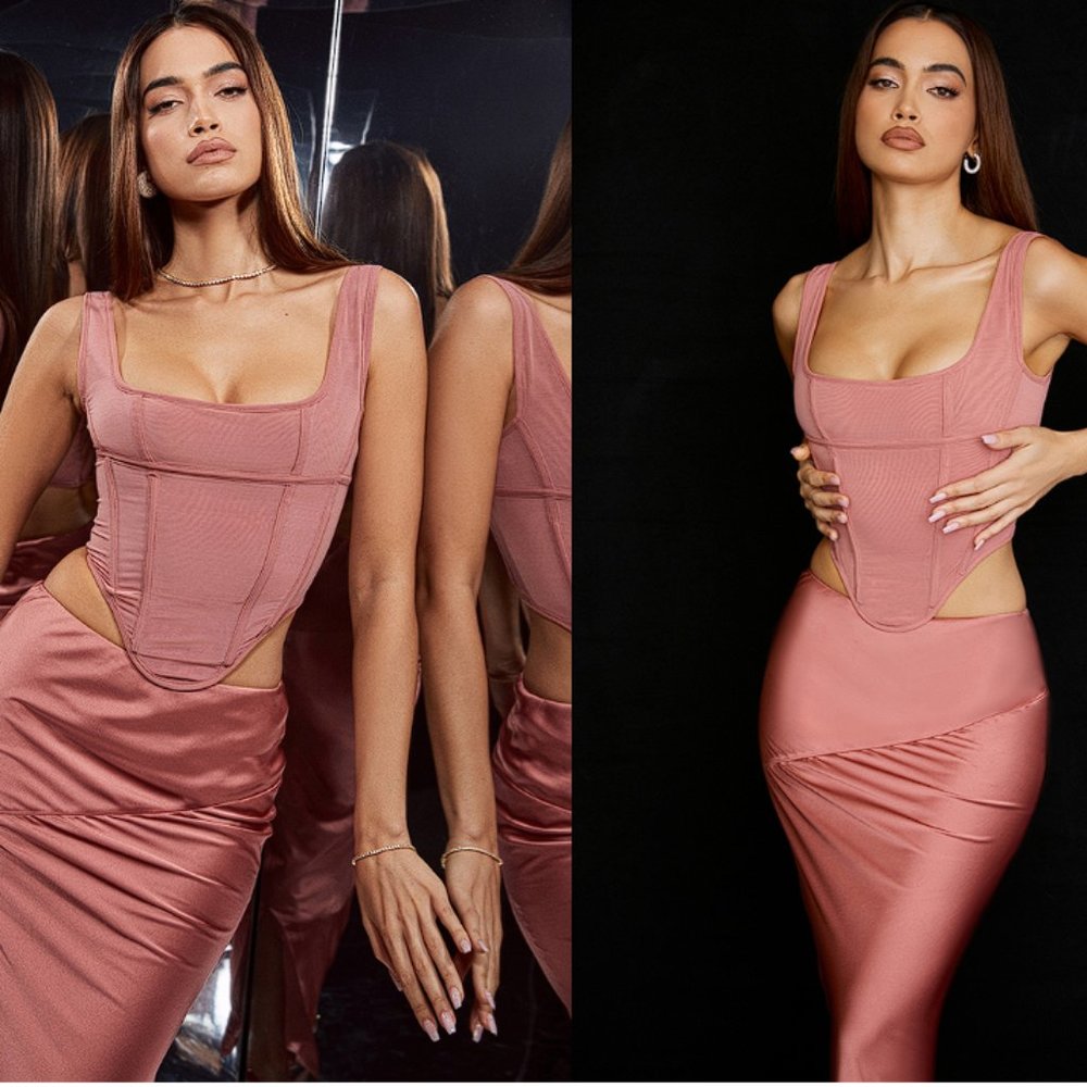 House of CB 'Edetta' Rose Mesh Corset Top NWOT